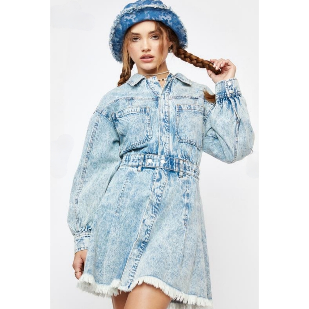 Free People Chain Of Command Denim Mini Dress NWT S
